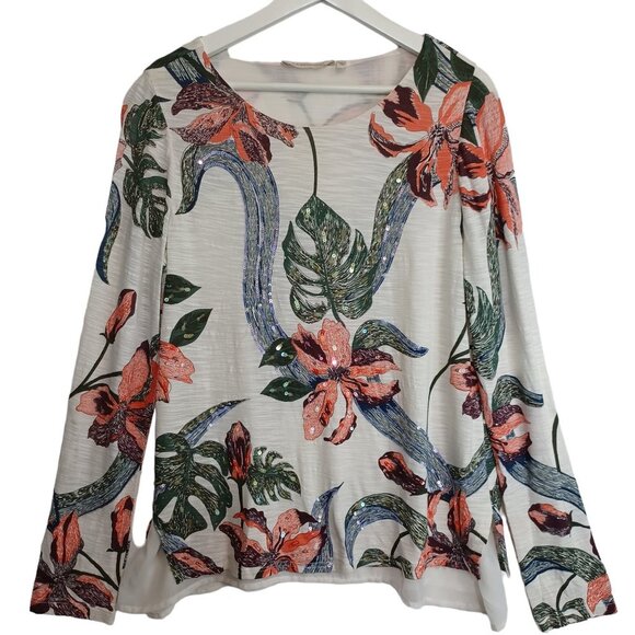 Soft Surroundings Floral Sequin Tunic Multicolor Petal Appeal Blouse Size Medium - Picture 1 of 9
